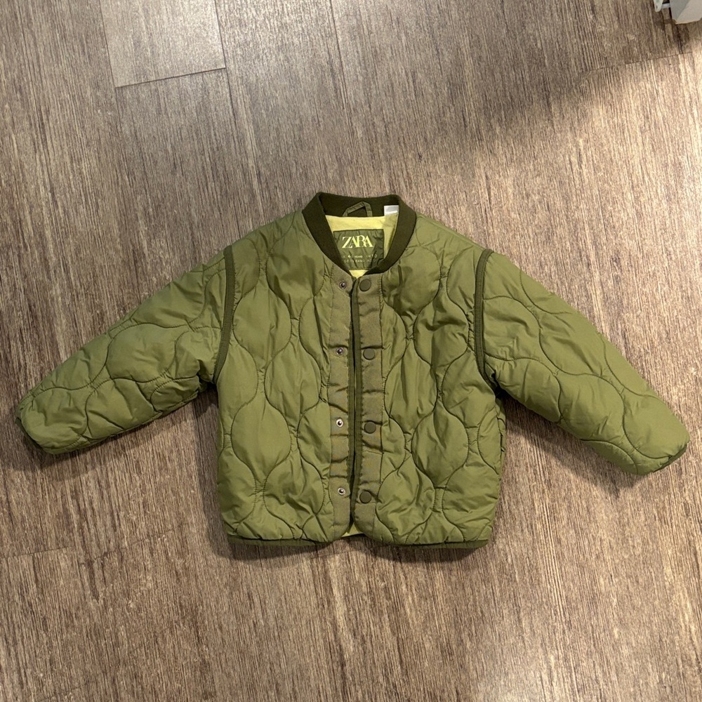 Zara Kids Green Quilted Puffer Jacket